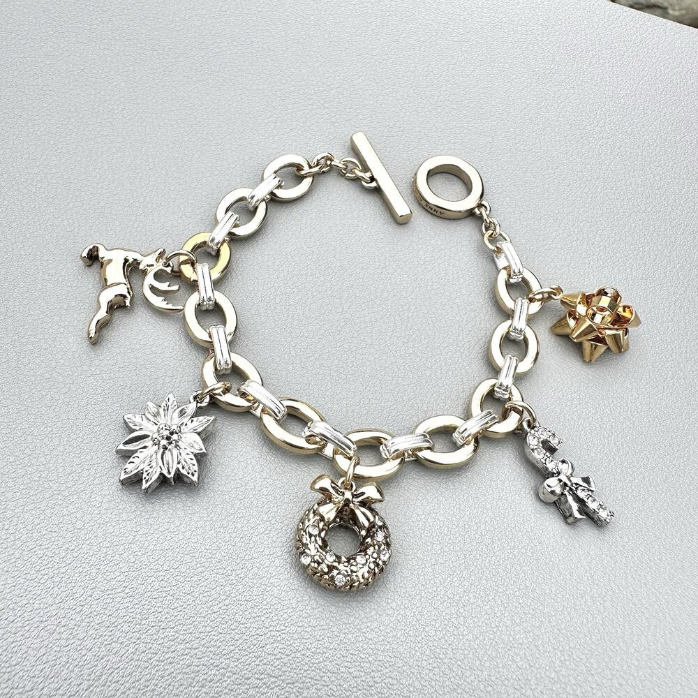 Christmas Charm Bracelet Anne Klein Gold Silver Mixed Metal Holiday Jewelry